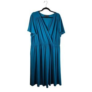 Lane Bryant Women's Surplice Midi Dress Flutter Sleeve Elegant Blue Size 22/24